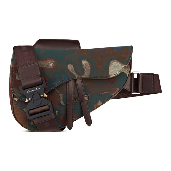 DIOR PETER DOIG Saddle Denim Sling Bag Men's Camouflage Brown