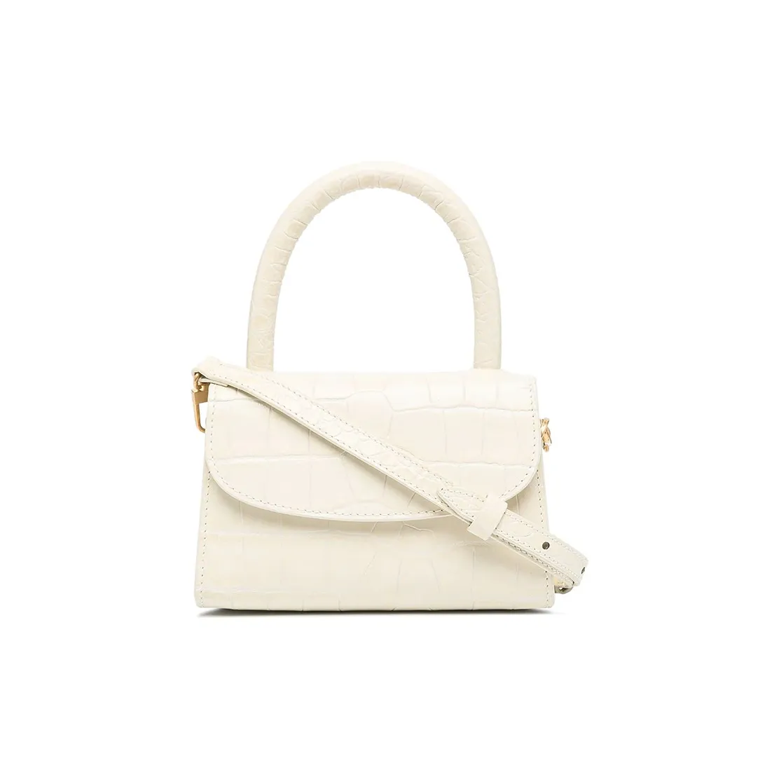 By Far Croco Cow Leather Small Square Bag, Portable Crossbody Bag, Shoulder Bag Mini Women's Cream White