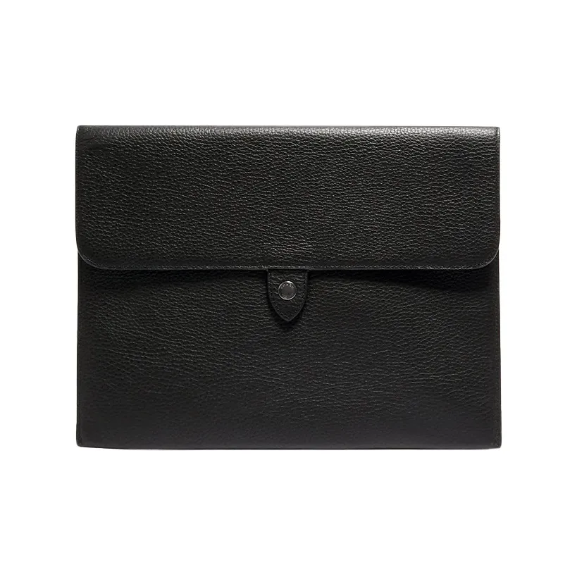 COACH Tablet Leather Clutch Briefcase Laptop Bag Unisex Black