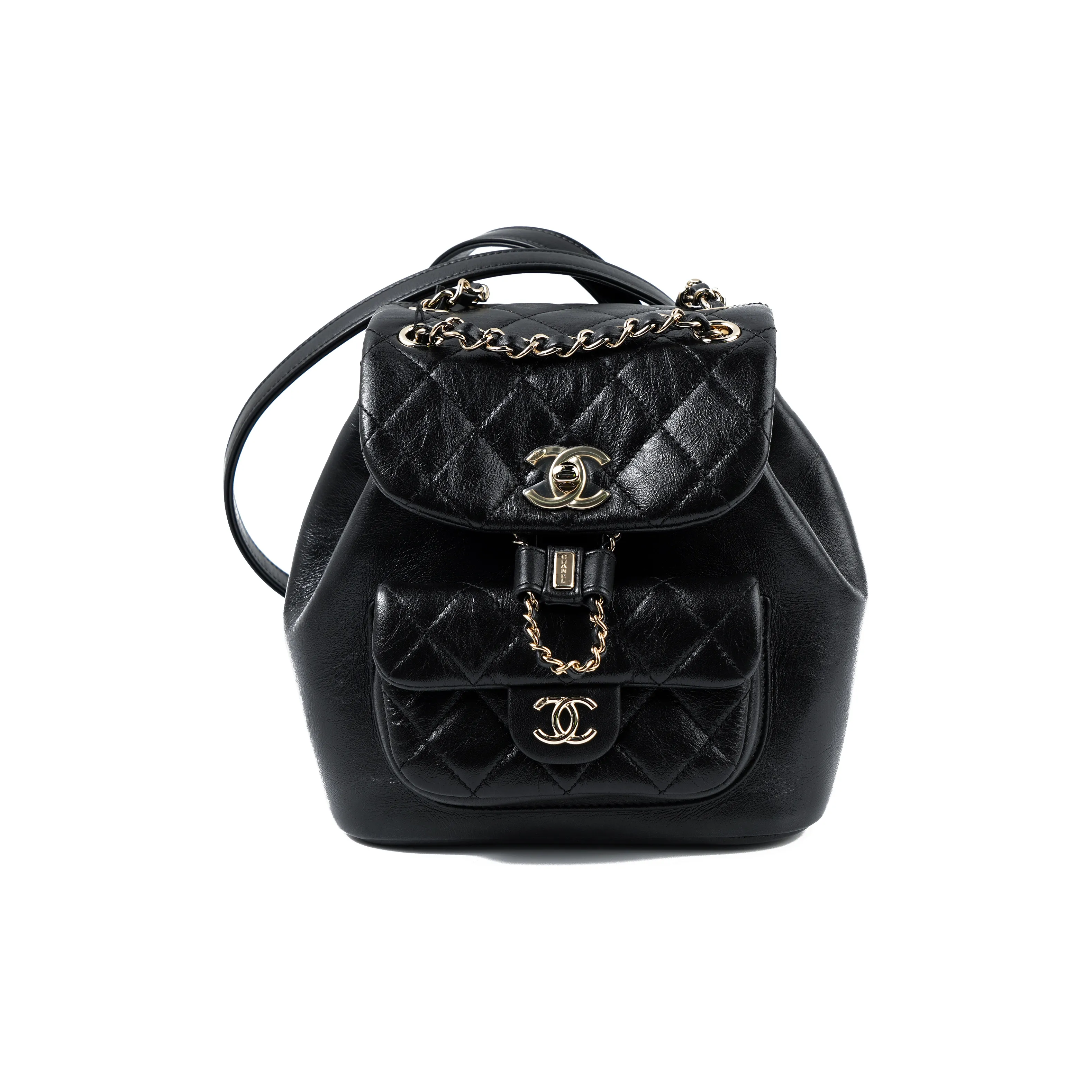 CHANEL Cow Leather Backpack Trumpets Women's Black
