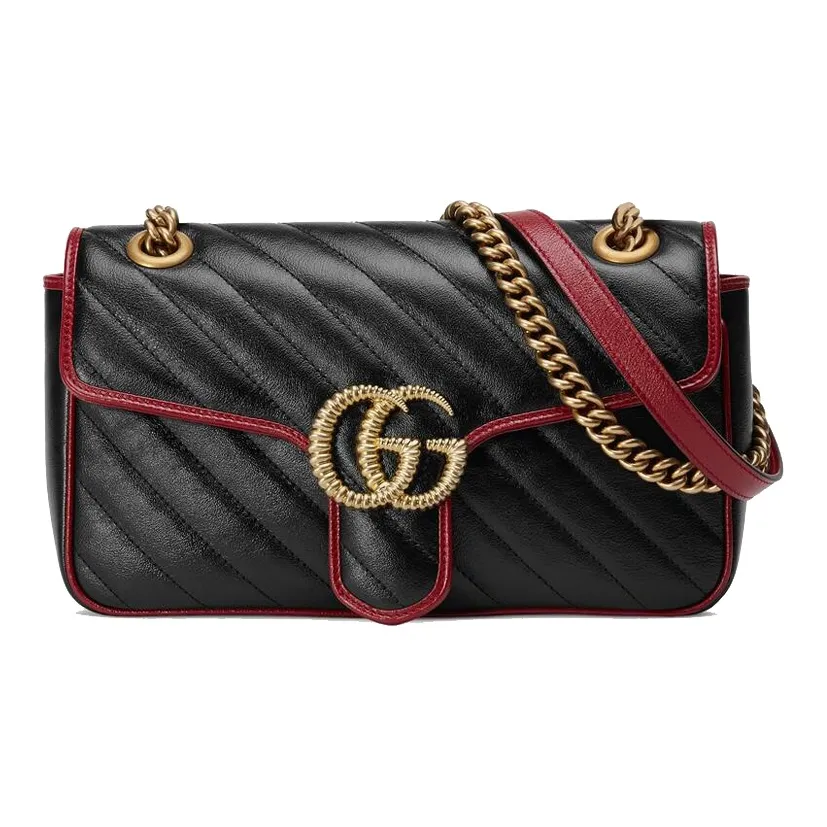 GUCCI GG Marmont Quilted Leather Crossbody Bag, Shoulder Bag Trumpets Women's Black & Red