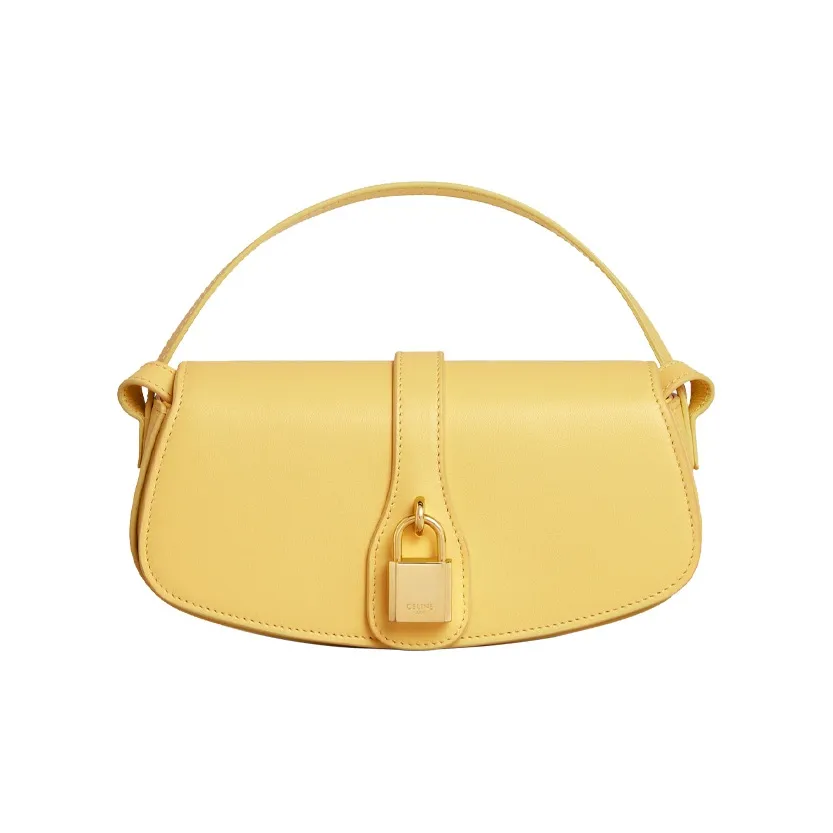 CELINE Smooth Cow Leather Tri Baguette Tri Bag, Shoulder Tri Bag, Crossbody Tri Bag, Handbag Mini Women's Beech/Bright Yellow