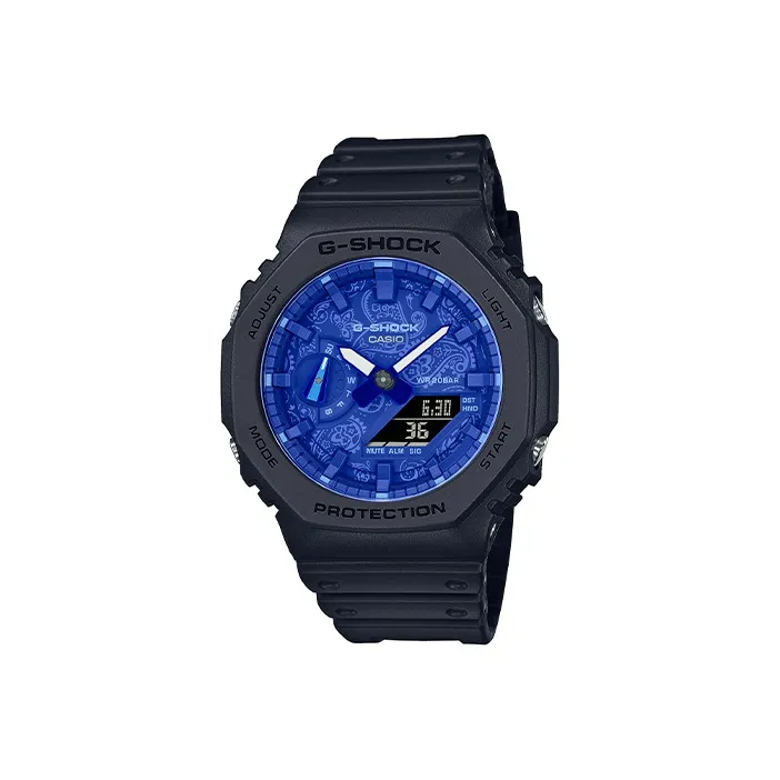 Г Shock Hard Hit × Paisley Theme Кварцевый механизм Смольный ремешок Часы Мужские Циферблат Синий