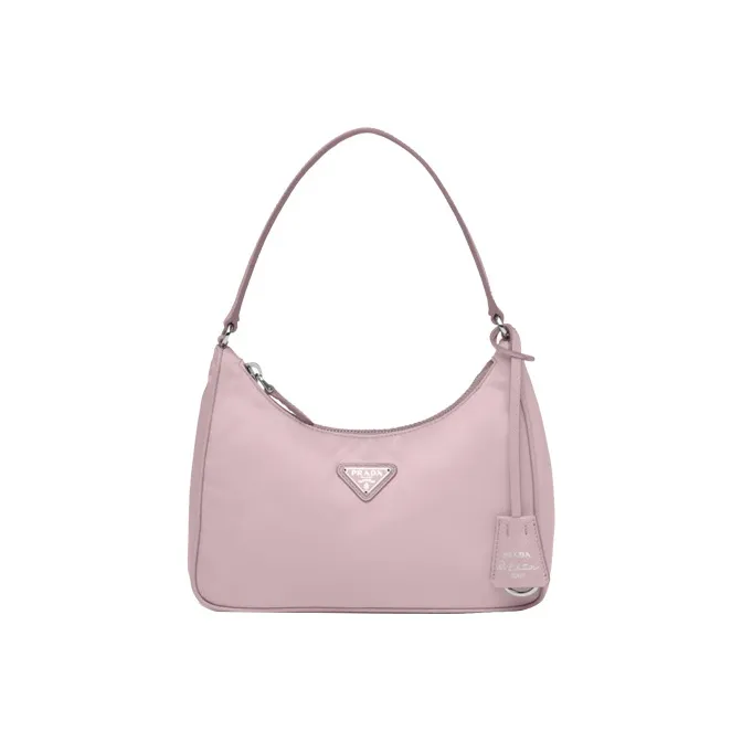 PRADA Re Edition Recycled Nylon Fabric With Saffiano Leather Trim Shoulder Bag, Handbag Mini Women's Snow Pink