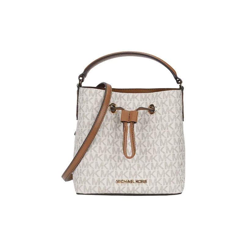 MICHAEL KORS Suri Leather Bucket Bag, Crossbody Handbag, Shoulder Bag Small Size Women's Vanilla Brown & Multicolor