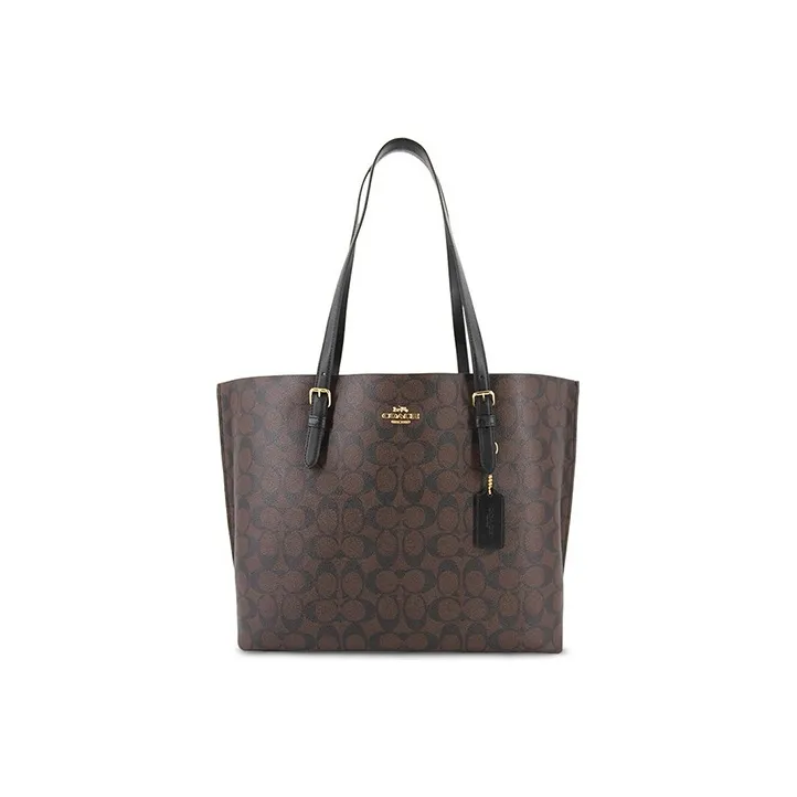 COACH Mollie Leather Tote Bag, Shopping Bag, Handbag, Shoulder Bag Tubas Women's Dark Brown Monogram
