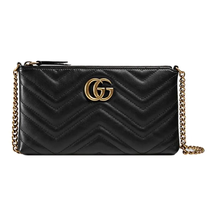 GUCCI Quilting Leather Chain Shoulder Bag Crossbody Bag Women's Black