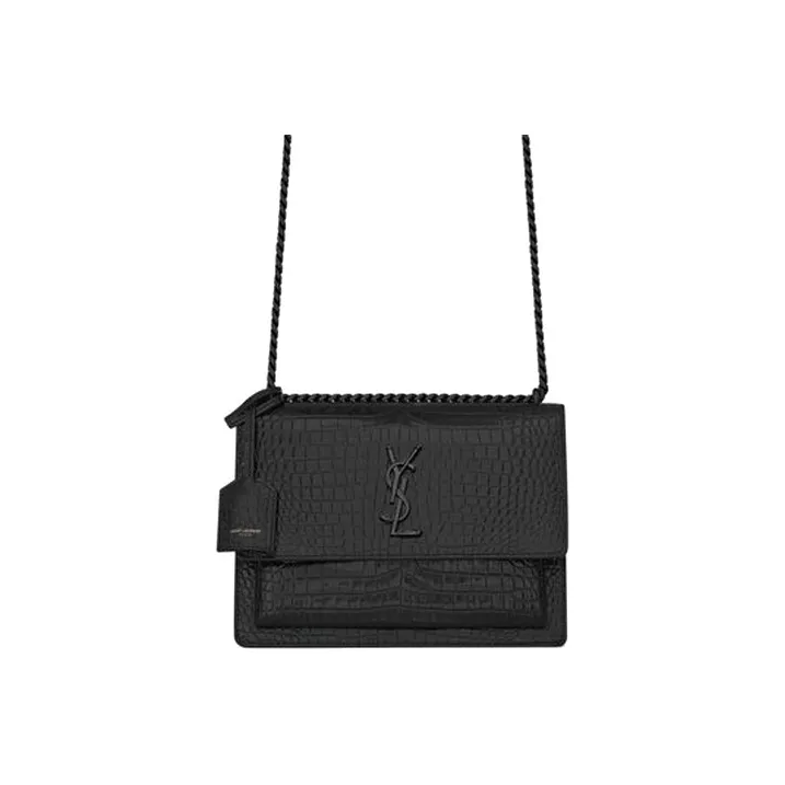 SAINT LAURENT SUNSET Shiny Calfskin Sunset Bag Shoulder Bag Crossbody Bag Medium Size Women's Black