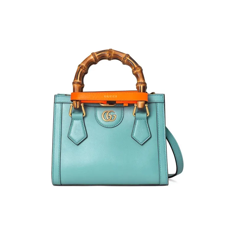 GUCCI Diana Leather Tote Handbag, Shoulder Bag, Crossbody Bag Mini Light Blue