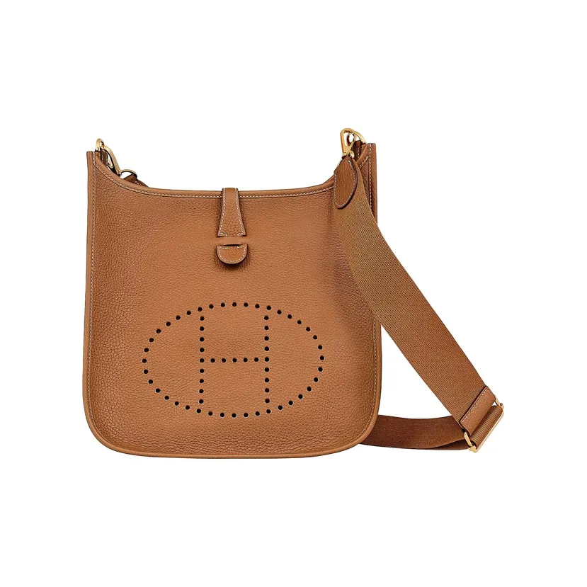 HERMES Evelyne Clemence Bullock Leather Shoulder Bag, Crossbody Bag Unisex 37 Gold Brown