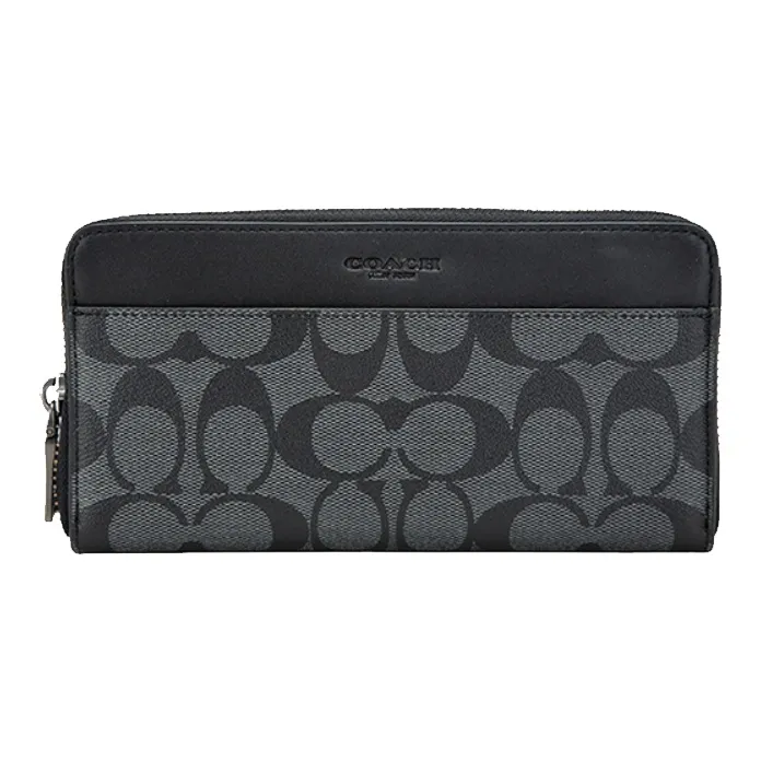 COACH Accordion Wallet Canvas With Leather Wallet Men's Gray Black