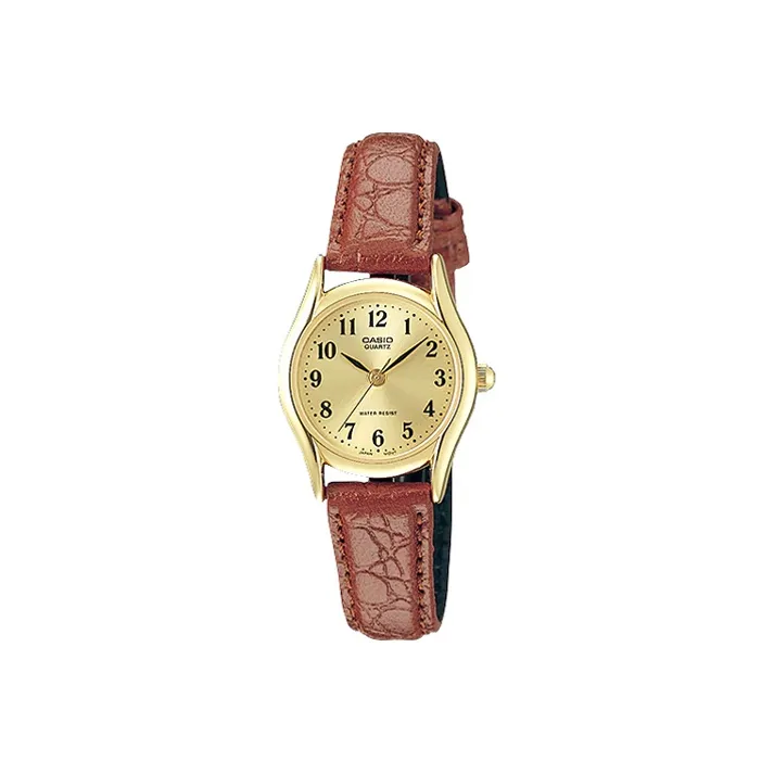 CASIO Enticer Collection Кварцевый механизм Естественная кожа Ремешок Часы Женские Золотистый циферблат LTP 1094Q 9B