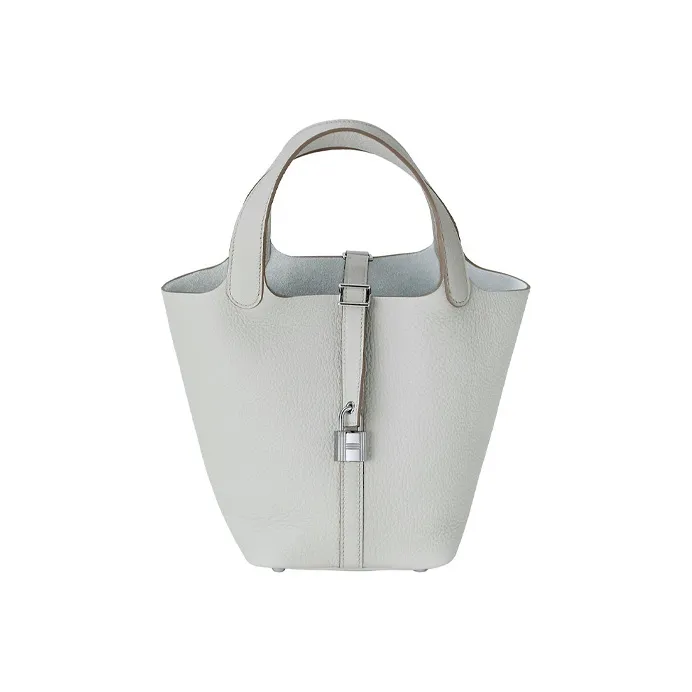 HERMES Picotin Lock Clemence Bullock Leather Basket Bag, Bucket Bag, Handbag 18 Women's 80 Gris Perle Pearl Gray