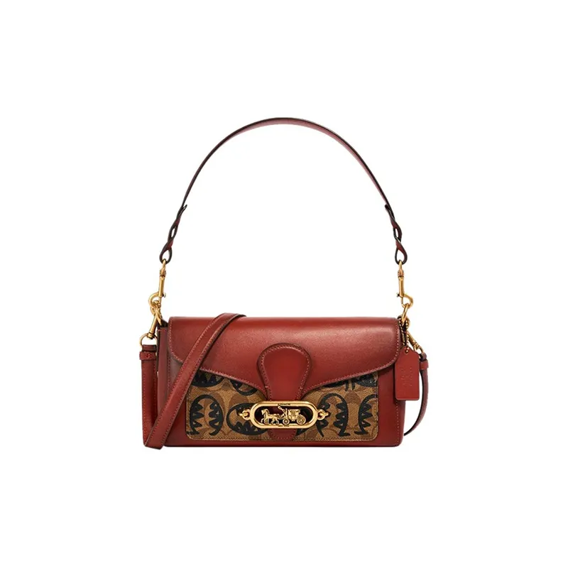 COACH Jade Leather God Of Wine Bag, Shoulder Bag, Portable Crossbody Bag Women's Rusty Red & Brown