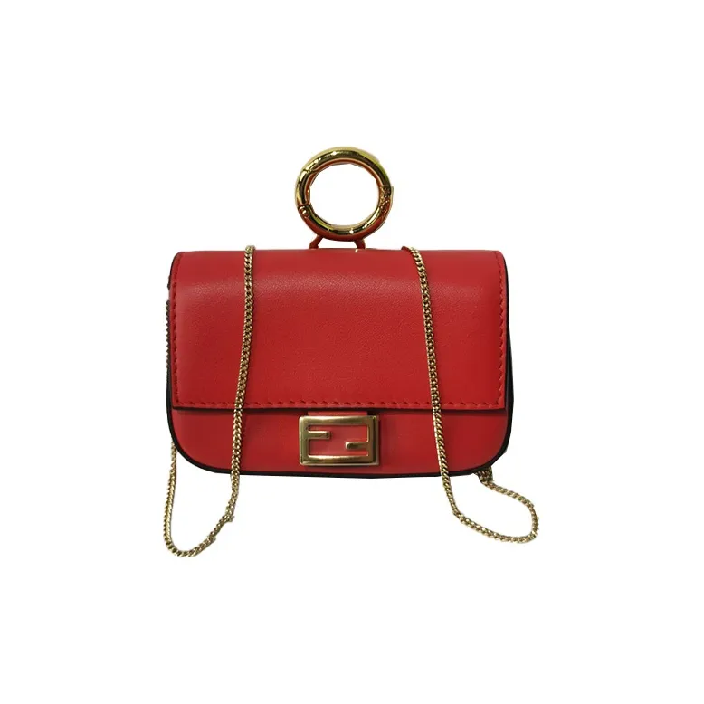 FENDI Baguette Leather Baguette Bag Coin Purses Shoulder Bag Crossbody Bag Extra Mini Women's Red