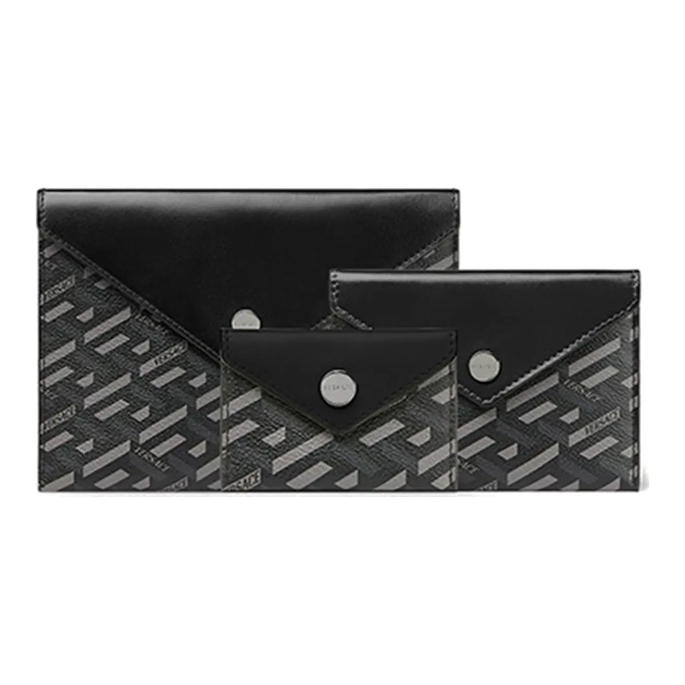 VERSACE Coated Canvas With Leather Multi Purpose Clutch Bag Unisex Black & Gray