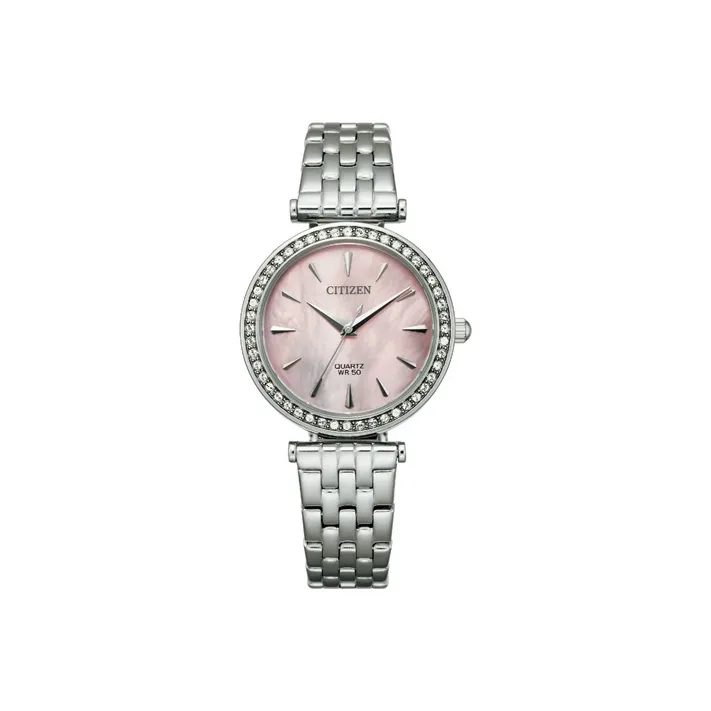 CITIZEN Кварцевый механизм нержавеющая сталь ремешок женские часы розовый циферблат модель ER0210 55Y