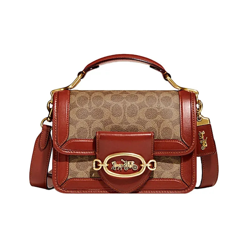 COACH Hero Cow Leather Handbag, Shoulder Bag, Crossbody Bag Small Size Women's Brown Red