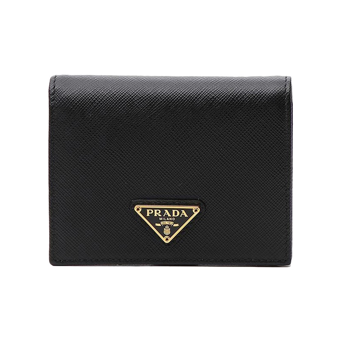 Prada コンパクトウォレット ブラック FW24/25 プラダ PRADA コンパクトウォレット 三つ折り財布 黒 水色 小物