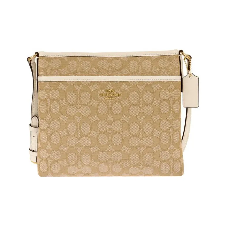 COACH File Canvas With Leather Messenger Bag, Shoulder Bag, Crossbody Bag Tubas Unisex Khaki & Ecru