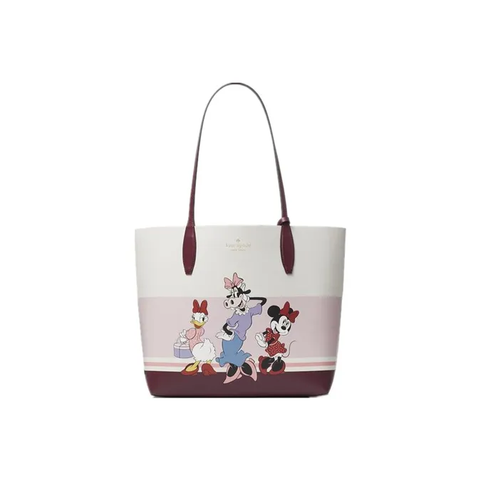 Kate Spade Disney Collaboration Disney Leather Tote Bag Shopping Bag Handbag Large Size Women's White
