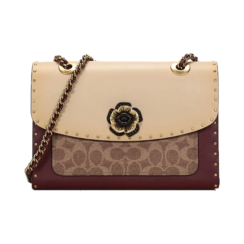 COACH Parker Canvas With Leather Crossbody Bag, Shoulder Bag Women's Beige