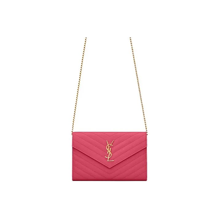 SAINT LAURENT Monogram Leather Shoulder Bag, Crossbody Bag Women's Rose Red