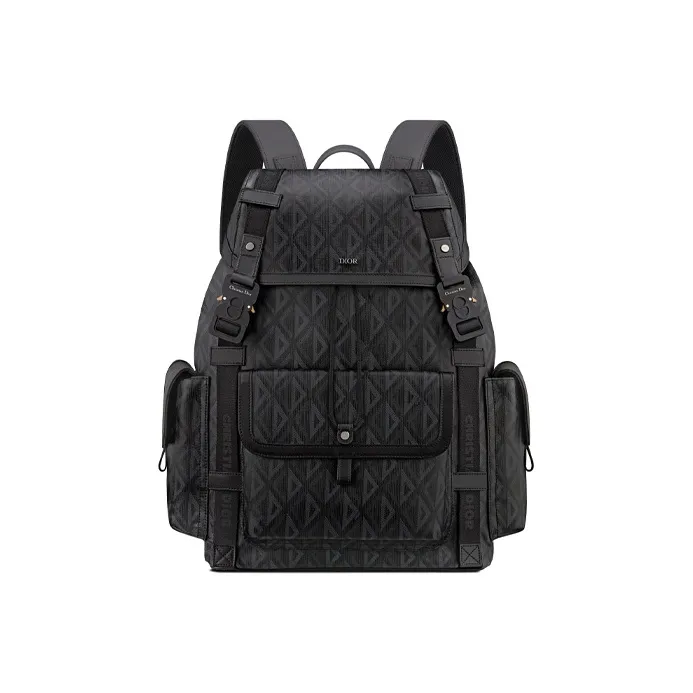 DIOR Smooth Cow Leather Cotton Canvas Backpack Large Size Men's Black