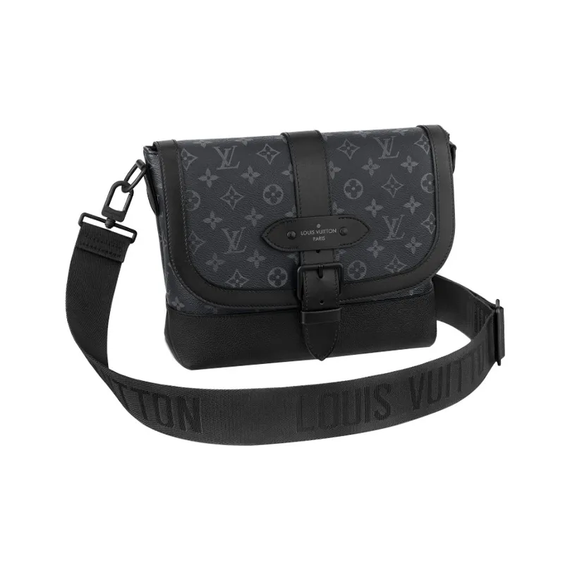 LOUIS VUITTON Saumur Canvas With Leather Trim Messenger Bag Shoulder Bag Crossbody Bag Regular Men's Black