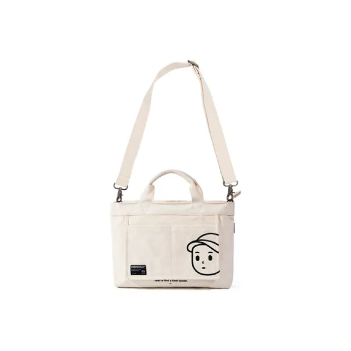 Finerworld Canvas Artistic Style Small Square Bag Shoulder Bag Handbag Medium Size Unisex Beige