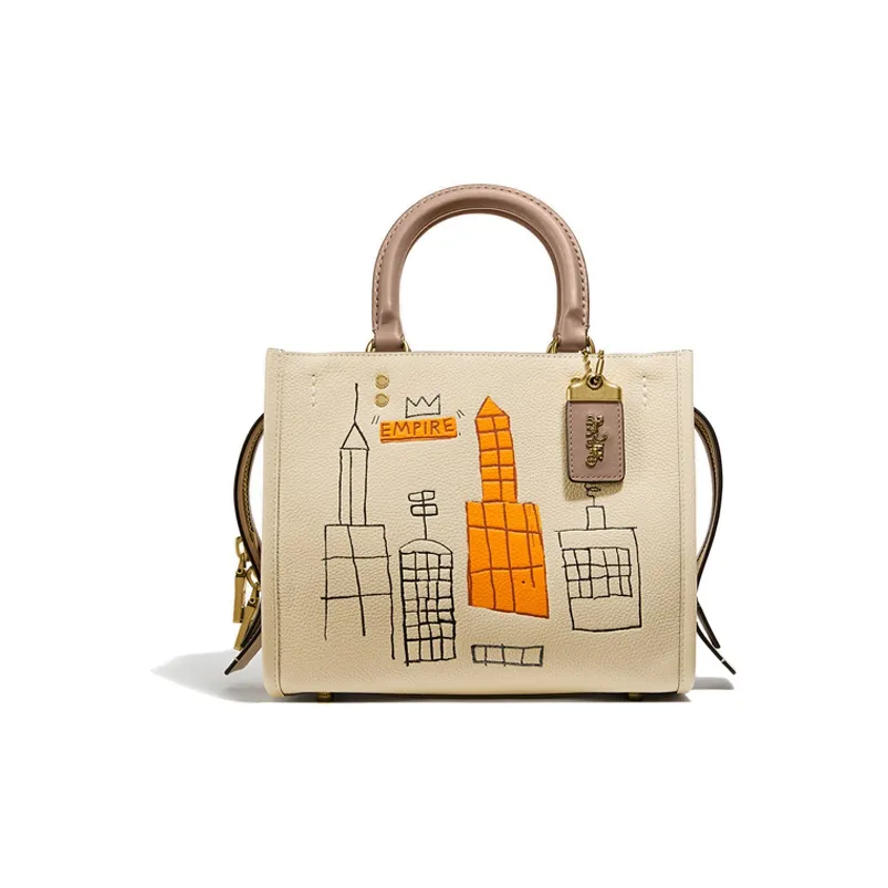 COACH Basquiat Collaboration Rogue Leather Handbag, Shoulder Bag, Crossbody Bag Medium Size Women's Ivory White