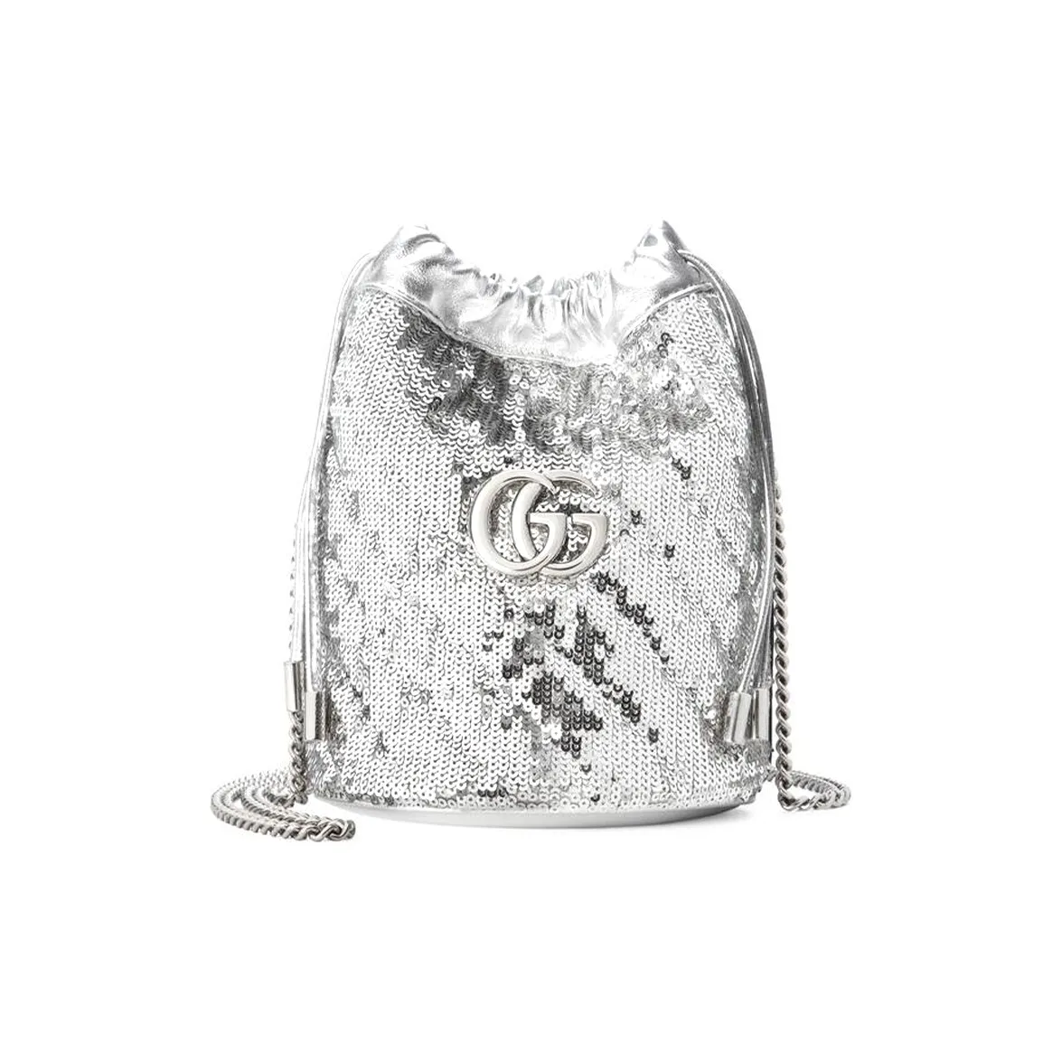 GUCCI Marmont Sequins Drawstring Bucket Bag, Shoulder Bag, Crossbody Bag Mini Women's Silver