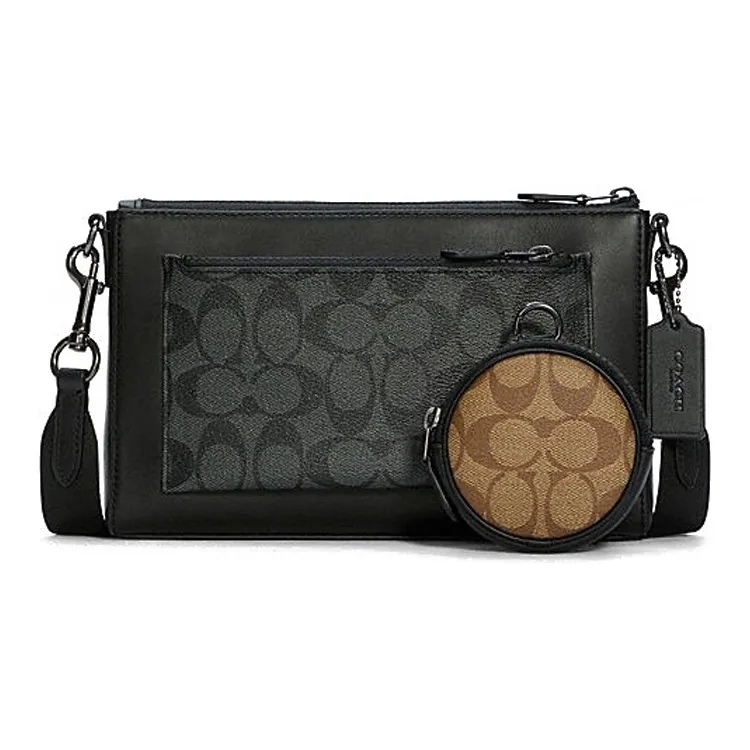 COACH Holden Coated Canvas With Leather Combo Bag, Shoulder Bag, Crossbody Bag Medium Size Men's Brown & Black