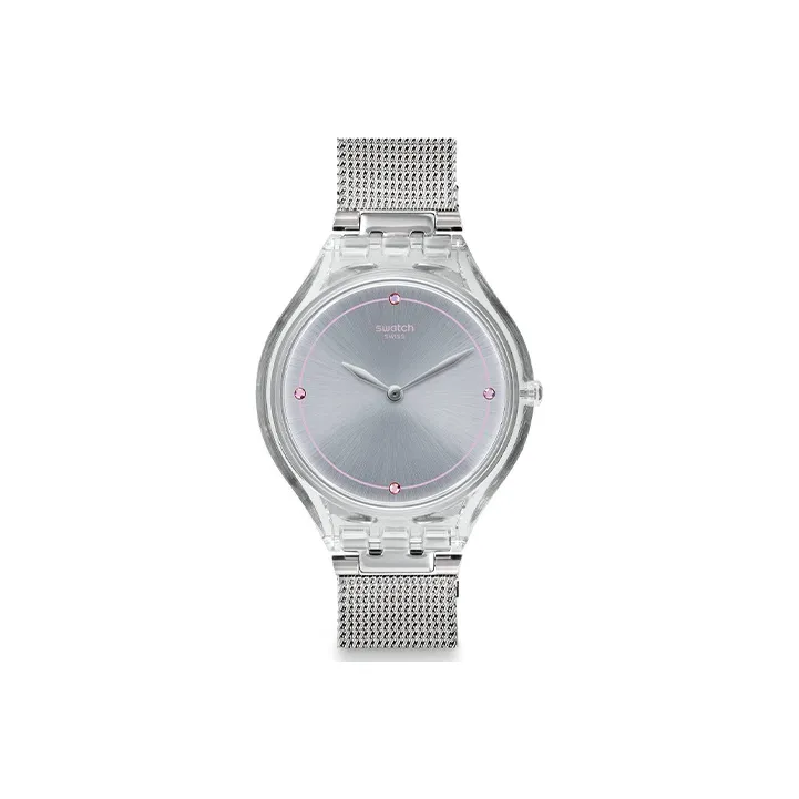 SWATCH SKINSTONES Коллекция Кварцевый механизм Женские часы 41,8 мм Серебристый циферблат Пластиковый корпус Часы Металлический ремешок