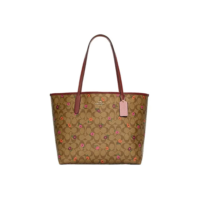 COACH Городская кожаная сумка-тоут сумка для покупок сумка через плечо женская коричневая