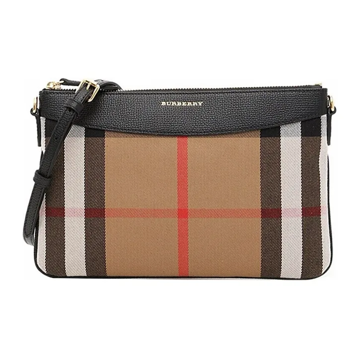 Burberry Vintage Fabric With Leather Clutch, Shoulder Bag, Crossbody Bag Regular Women's Black