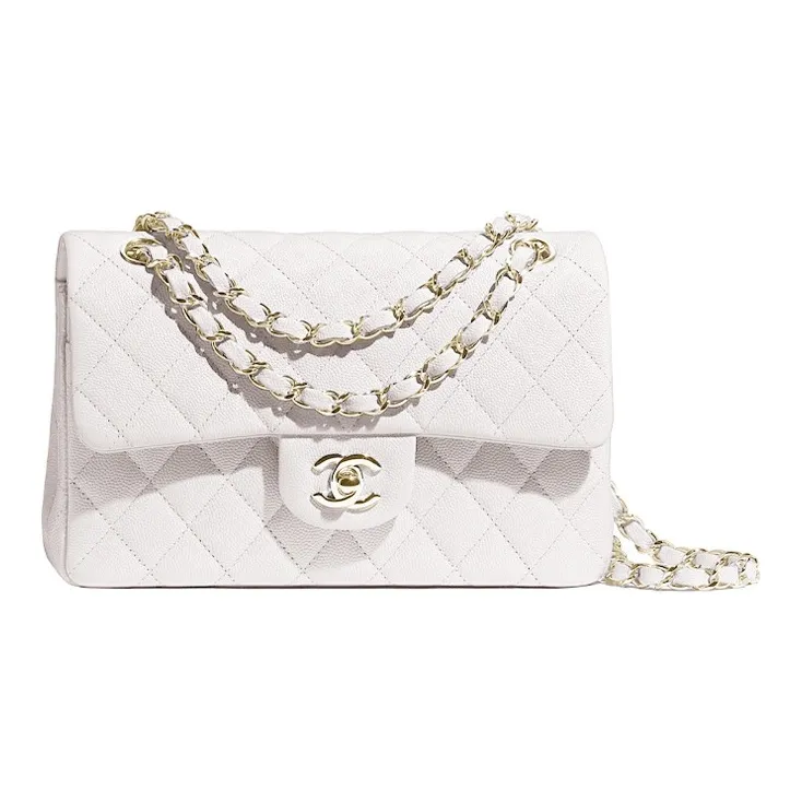 CHANEL Classic Flap CF Grain Embossed Cow Leather Flap Bag, Shoulder Bag, Crossbody Bag Small Size Women's White