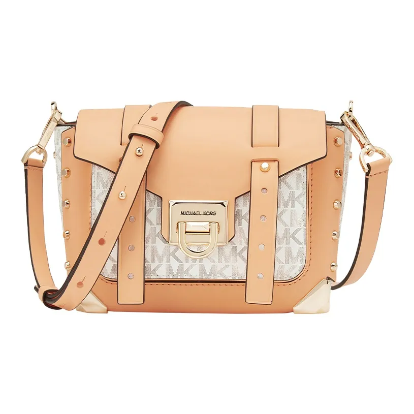 MICHAEL KORS Artificial Leather Satchel Bag, Shoulder Bag, Crossbody Bag Trumpets Women's Cantaloupe & White