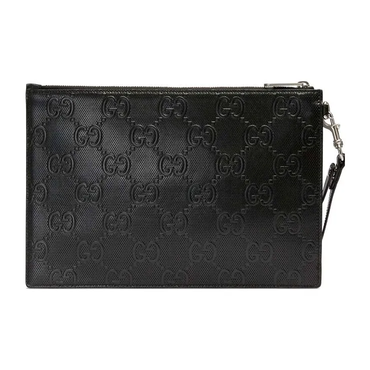GUCCI Leather Wristband Clutch Men's Black