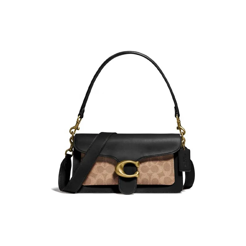 COACH Tabby Coated Canvas Wine God Bag, Shoulder Bag, Crossbody Bag, Handbag Medium Size Women's Black & Brown Monogram