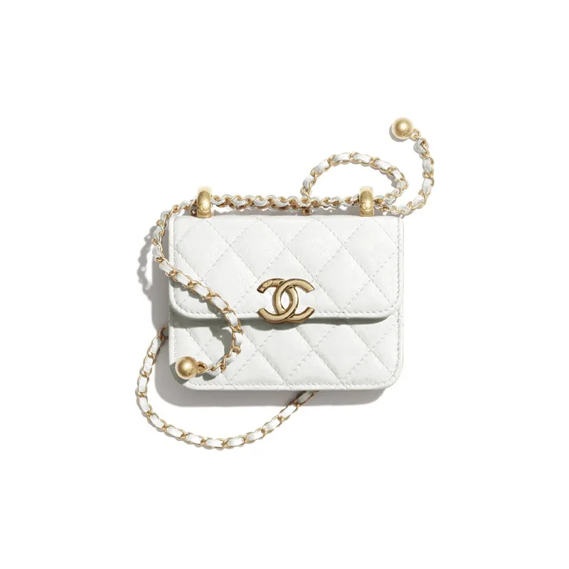 CHANEL WOC Calfskin & Metal Wallet On Chain Coin Purse Crossbody Bag Trumpets Women's White