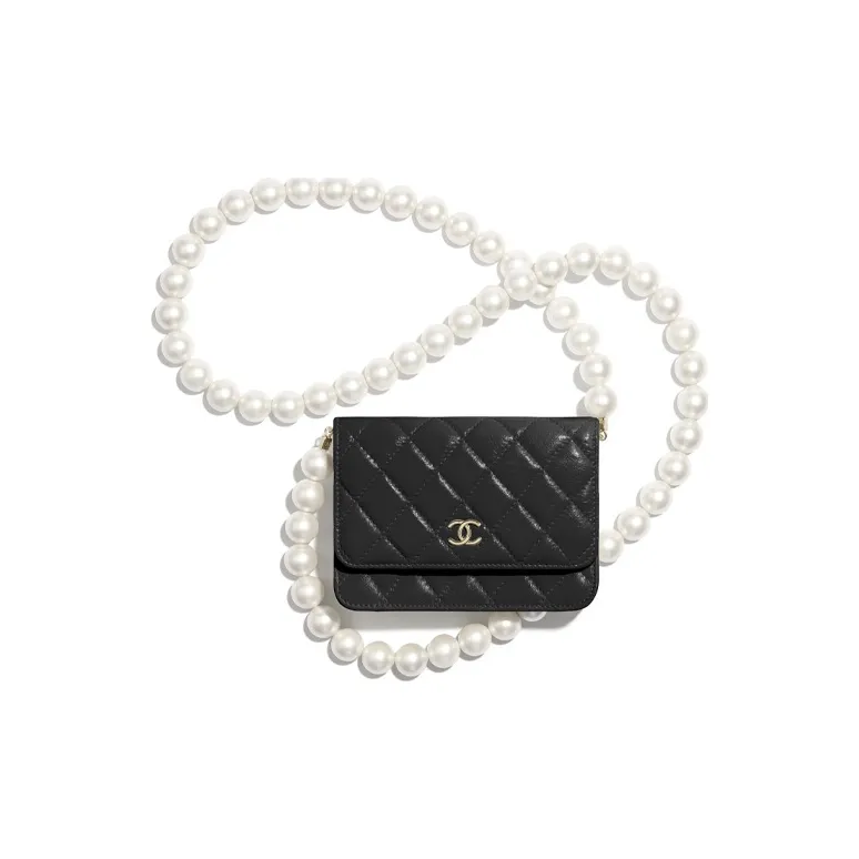 CHANEL WOC Calfskin Gold Metal Card Holder Shoulder Bag, Crossbody Bag Mini Women's Black