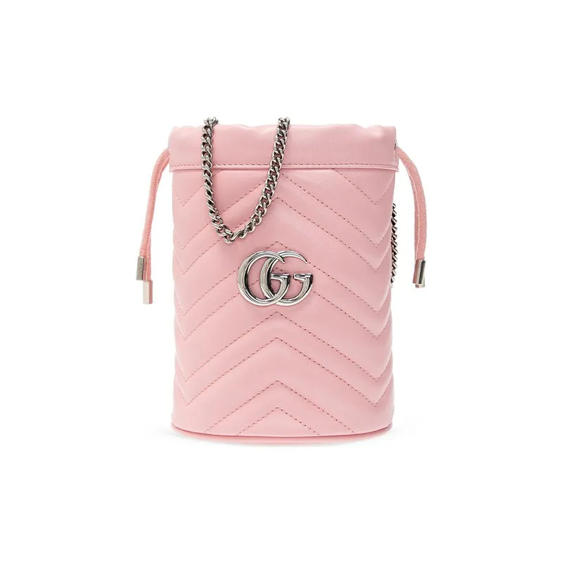 GUCCI GG Marmont Quilting Leather Bucket Chain Crossbody Bag Mini Women's Pink Candy Color Unicorn Pink