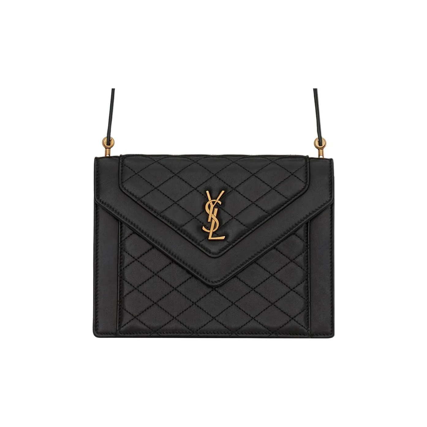SAINT LAURENT GABY Lacquered Finish Sheepskin Envelope Bag, Shoulder Bag, Crossbody Bag Mini Women's Black