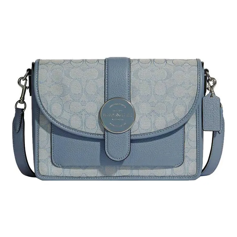 COACH Lonnie Жаккардовая ткань с кожаными вставками Сумка через плечо Средняя Женская Туманно-голубой Mordan Цвет