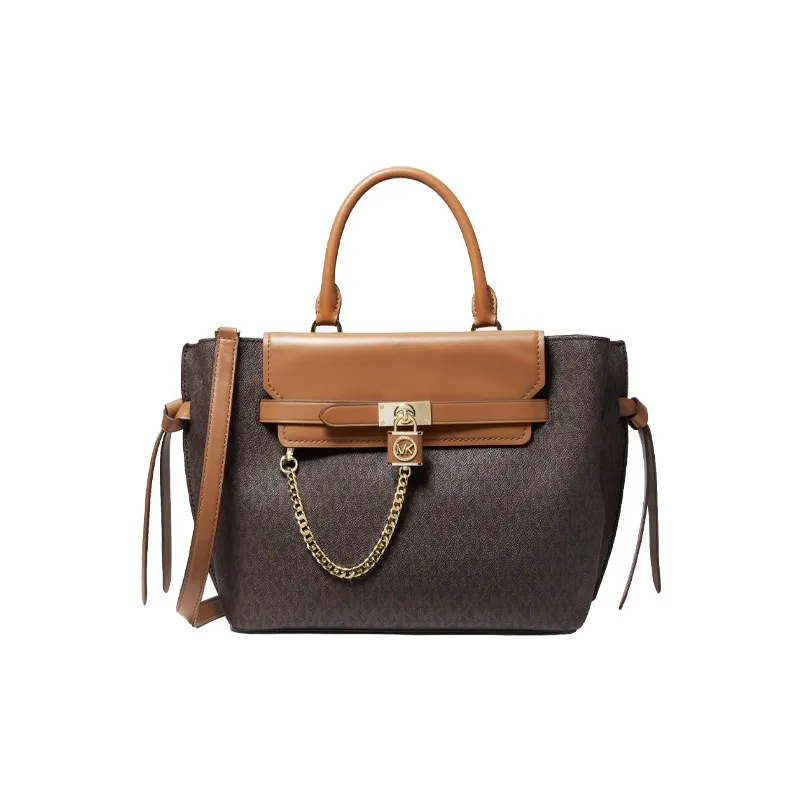 MICHAEL KORS MK Nouveau Hamilton Хлопок Кожа Вставка Сумка через плечо Большая Женская Коричневая и Черная