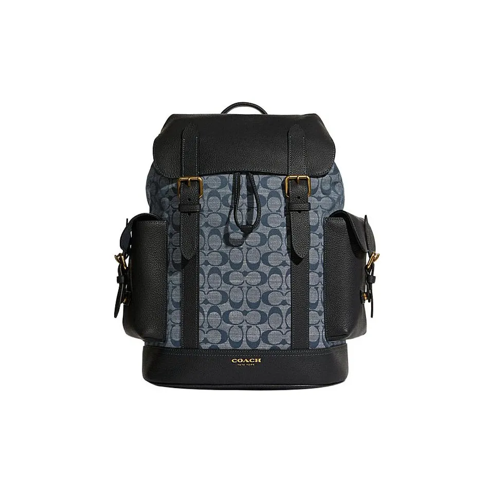 COACH Hudson Canvas Leather Backpack Tubas Men's Black/Denim Blue