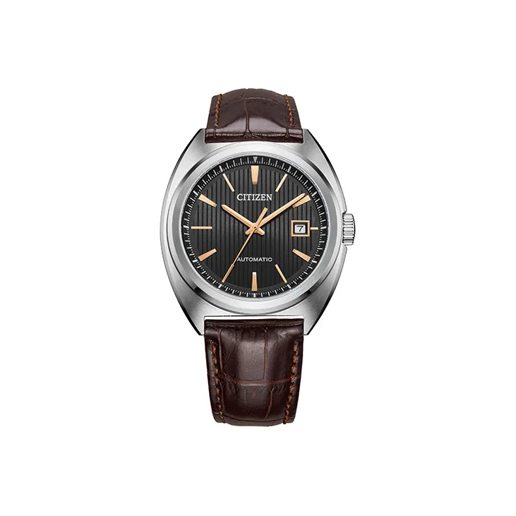CITIZEN Mechanical Movement Cow Leather Strap Watch Men's Watches Black Dial NJ0100 03H