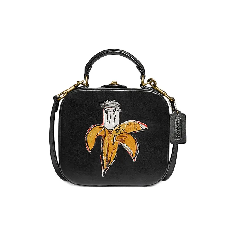 COACH Basquiat Collaboration Square Leather Handbag Shoulder Bags Small Size Women's Black