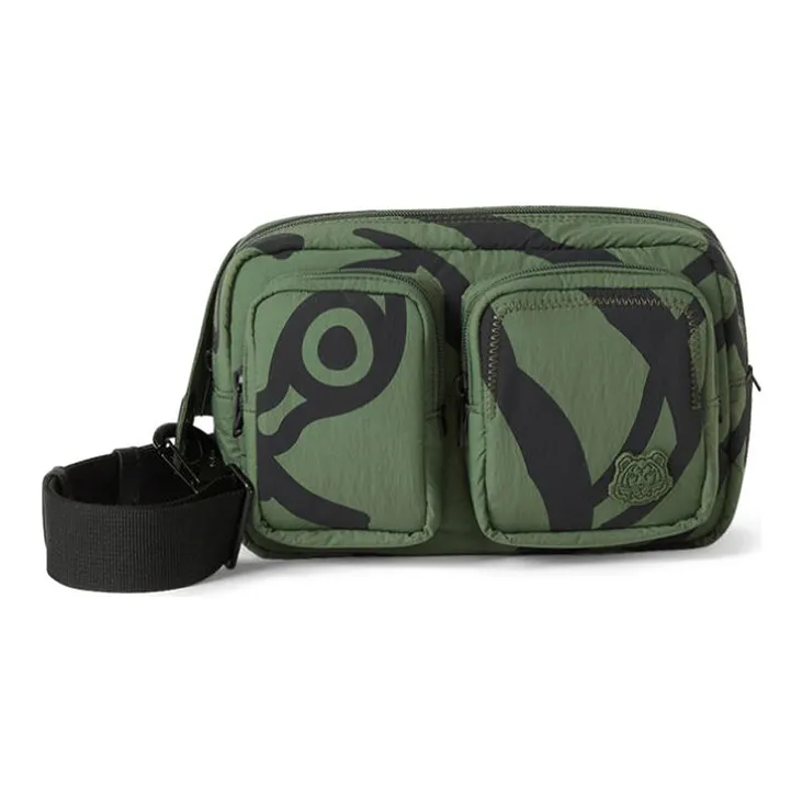 KENZO Nylon Fabric Crossbody One Shoulder Fanny Pack Men's Dark Khaki Green